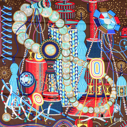 Hermes Silk La Laboratoire du Temps Scarf 90 Marron Nocturne Vert Rouge H 1 of 5