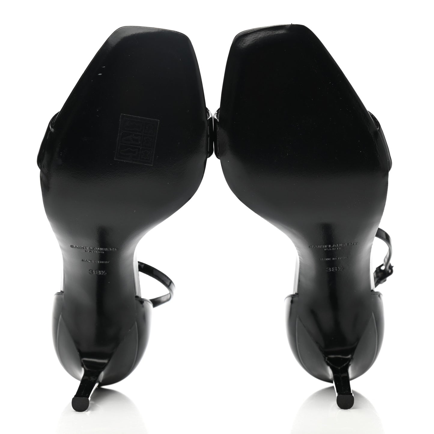 Patent Calfskin Crystal Amber Bow 85 Ankle Strap Sandals 38.5 Black