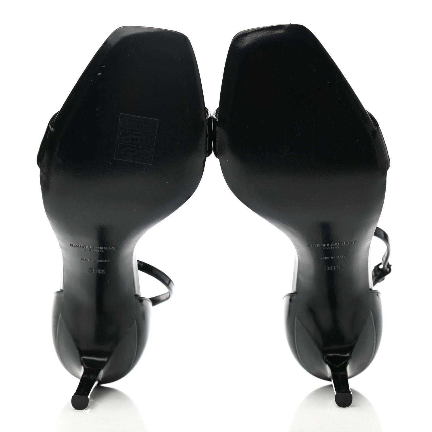 Saint Laurent Patent Calfskin Crystal Amber Bow 85 Ankle Strap Sandals 38.5 Black 6 of 7