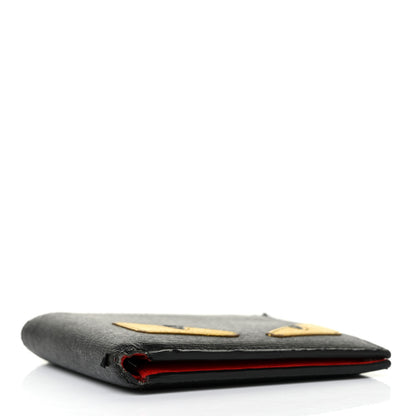 Fendi Vitello Elite Monster Eyes Inlay Bi-Fold Wallet Black Giallo Rosso 4 of 8