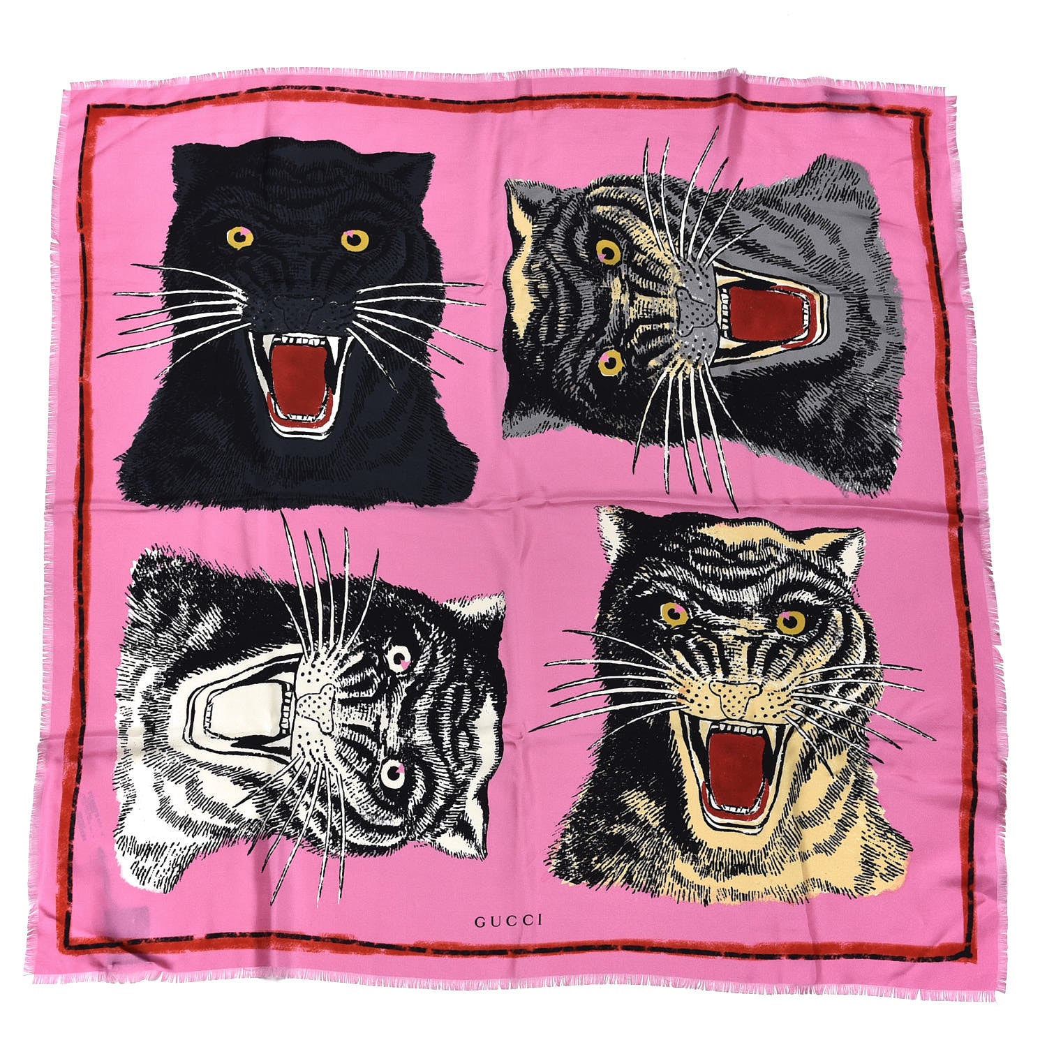 Gucci Silk Tiger Face Print Square Scarf Pink 1 of 4