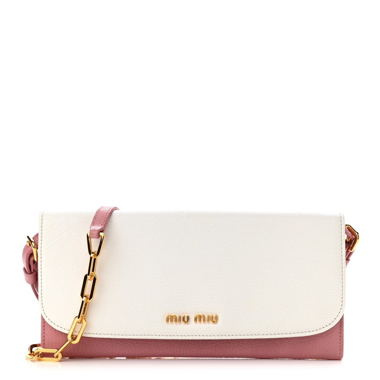 Goatskin Madras Bi-Color Wallet On Chain White Pink
