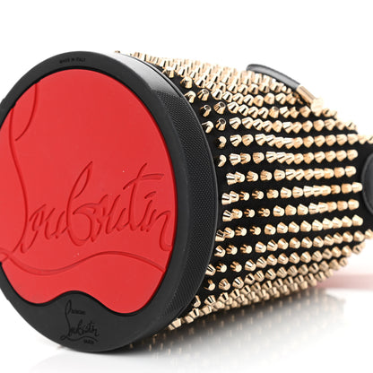 Christian Louboutin Silk Satin Calfskin Marie Jane Loubirun Studded Bucket Black Gold Platine 11 of 12