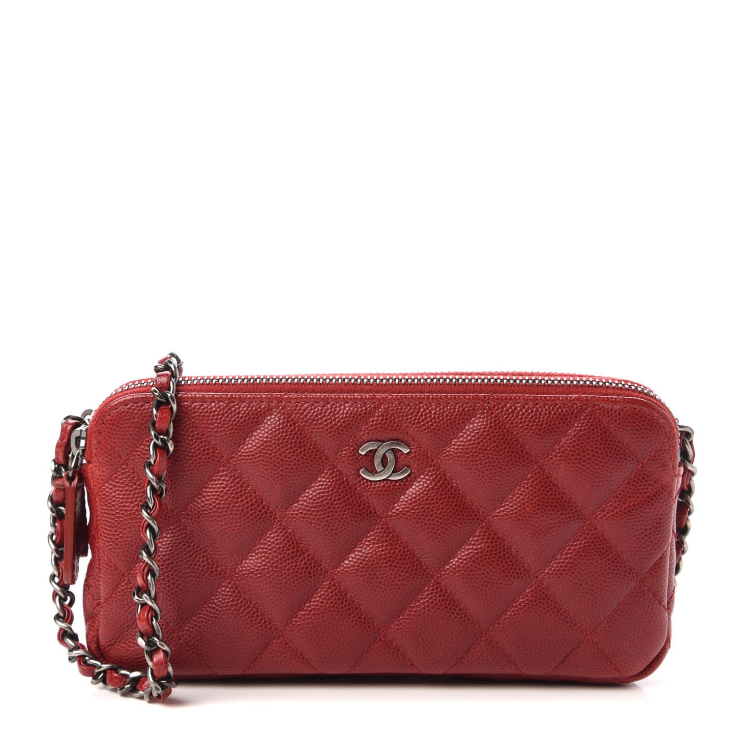 Caviar Quilted Small Clutch With Chain Red