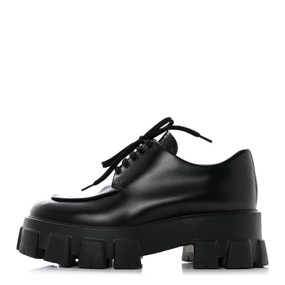 Prada Spazzolato Rois Monolith 55mm Derby Loafers 39 Black 1 of 11