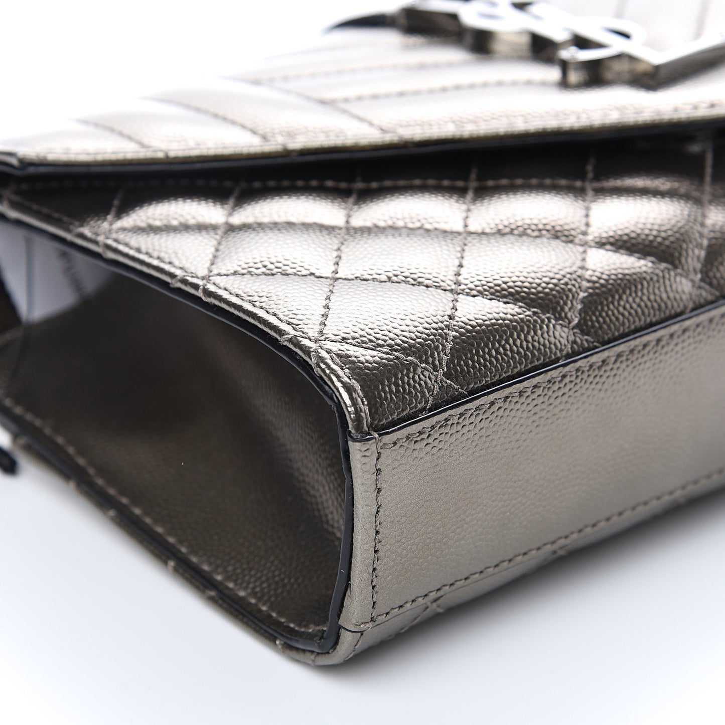 Metallic Grain De Poudre Textured Mixed Matelasse Triquilt Small Monogram Satchel Piombo