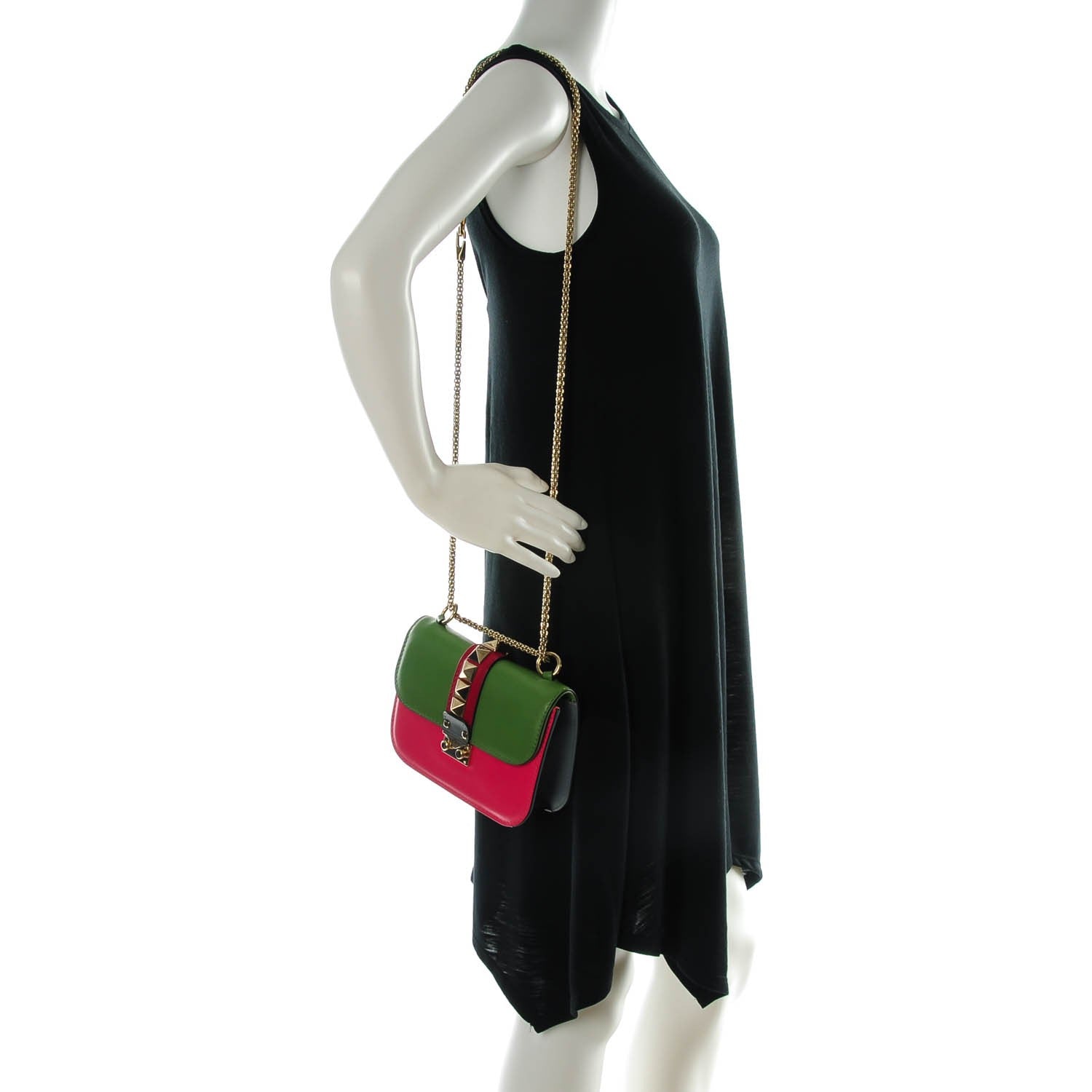 Valentino Garavani Vitello Small Glam Lock Rockstud Flap Green Deep Rose Grey Scarlet 2 of 7