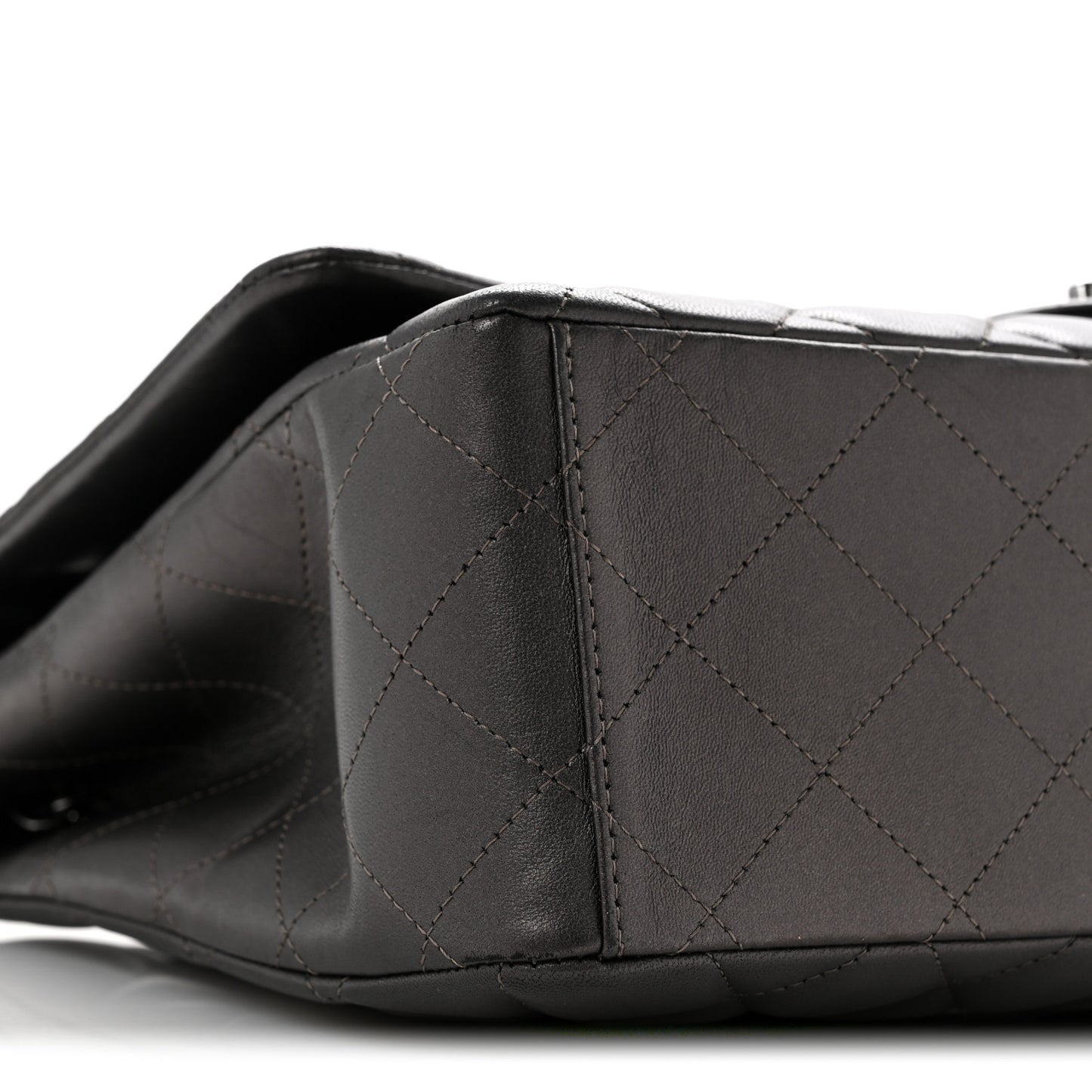 Metallic Lambskin Quilted Maxi Single Flap Dark Grey