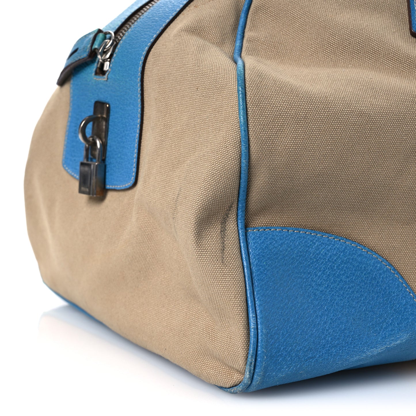 Canvas Calfskin Duffle Beige Blue