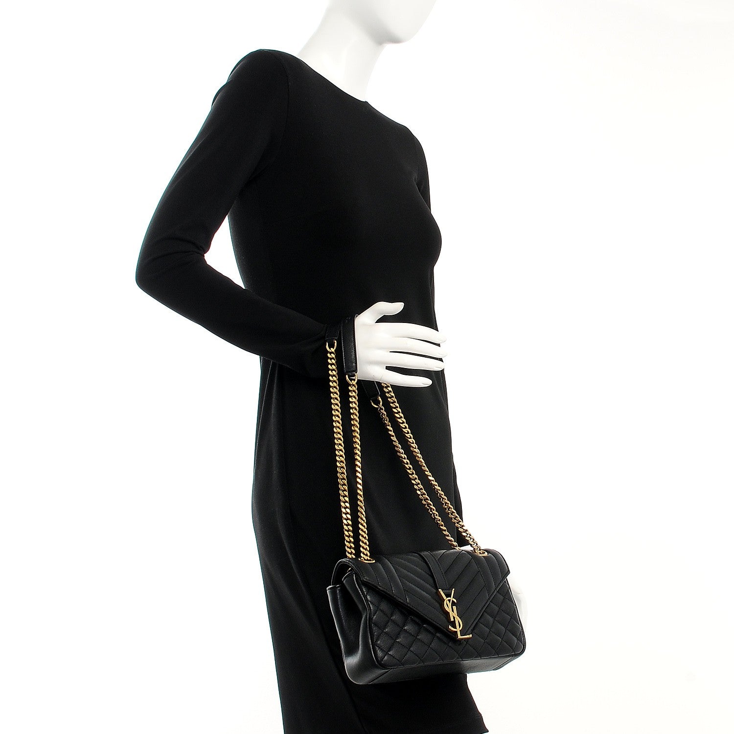 Saint Laurent Sheepskin Tri-Quilt Monogram Medium College Bag Black 2 of 7
