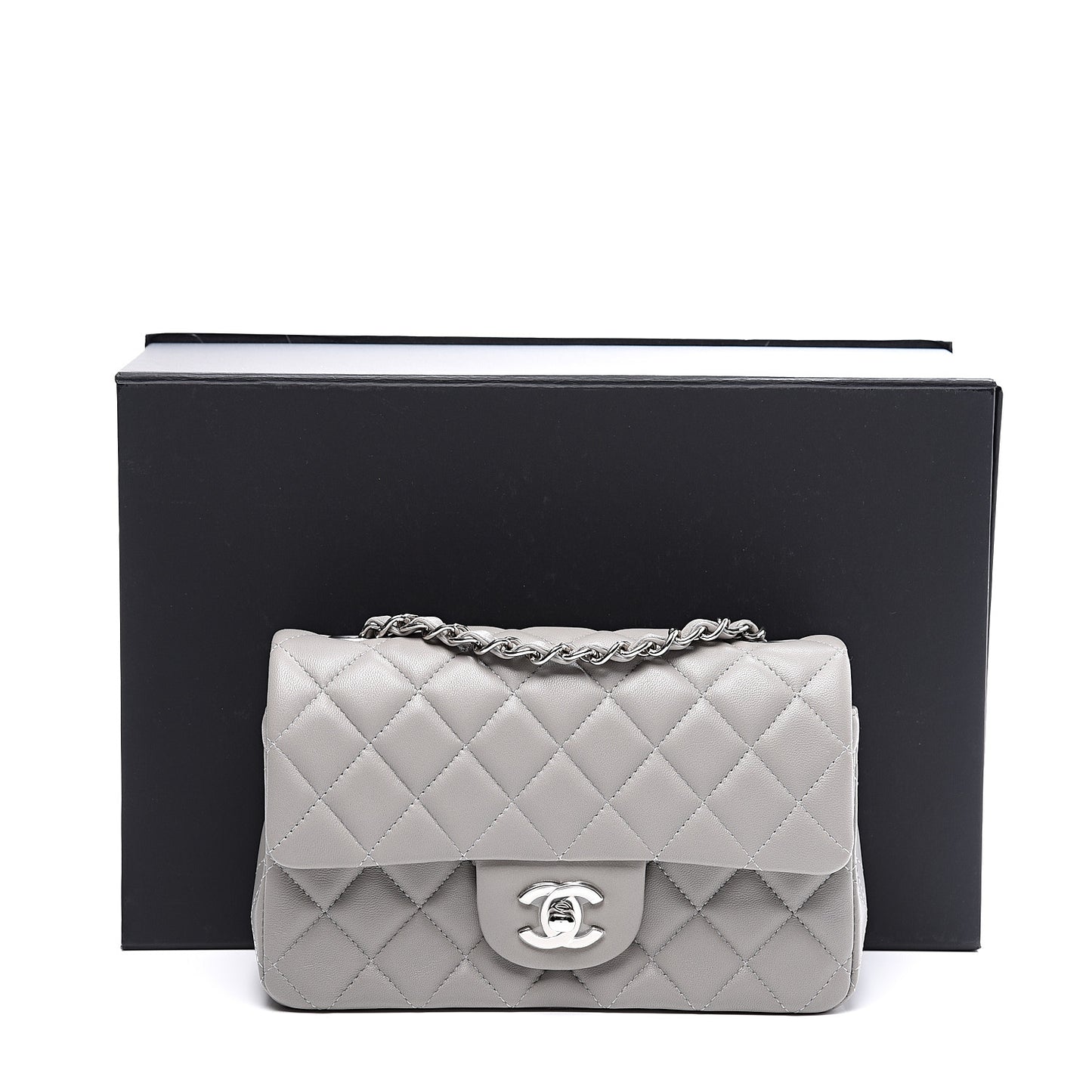 Lambskin Quilted Mini Rectangular Flap Grey