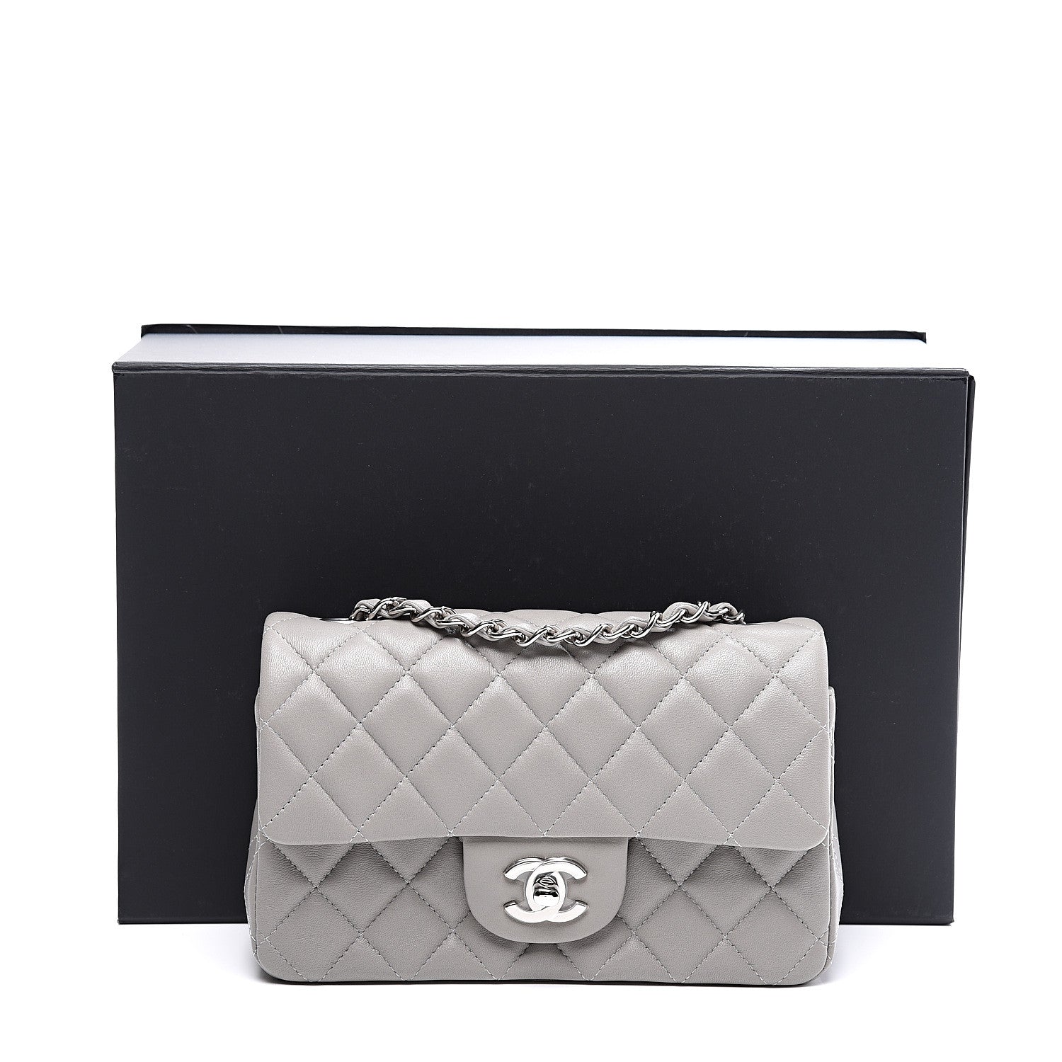 Chanel Lambskin Quilted Mini Rectangular Flap Grey 10 of 10