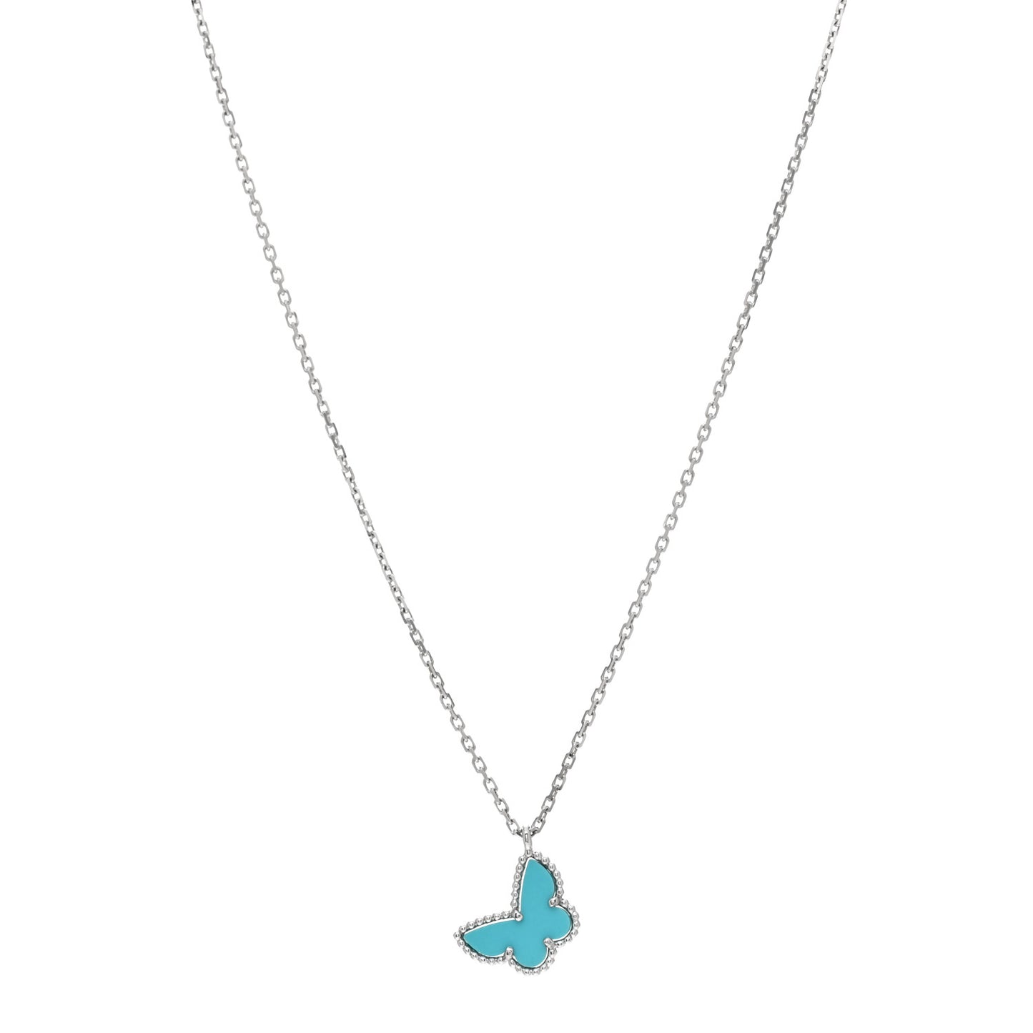 18K White Gold Turquoise Sweet Alhambra Butterfly Pendant Necklace