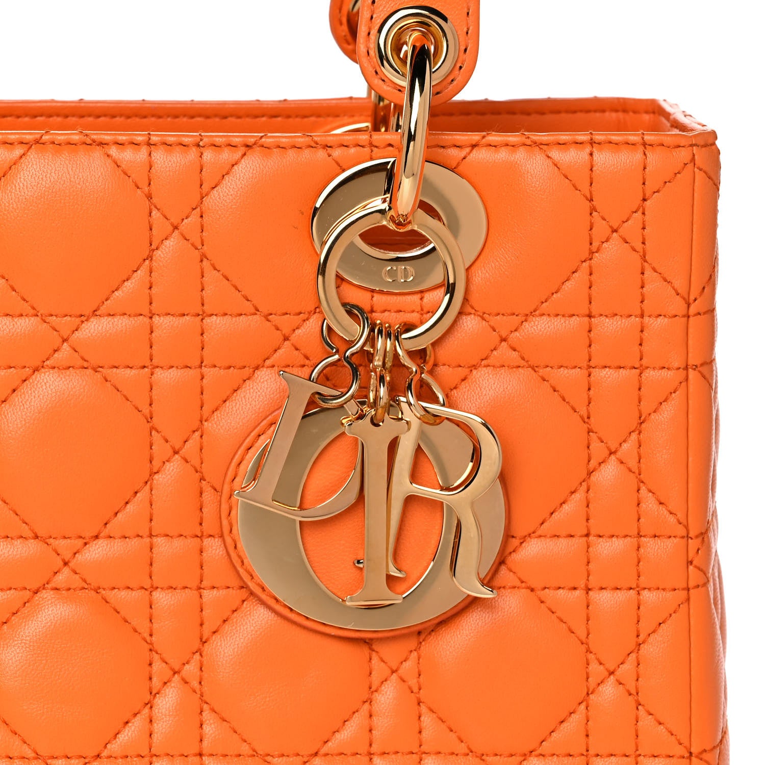 Christian Dior Lambskin Cannage Medium Lady Dior Orange 7 of 12