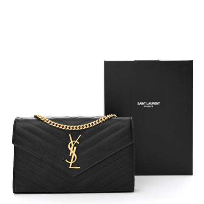 Saint Laurent Grain De Poudre Matelasse Chevron Monogram Chain Wallet Black 12 of 12