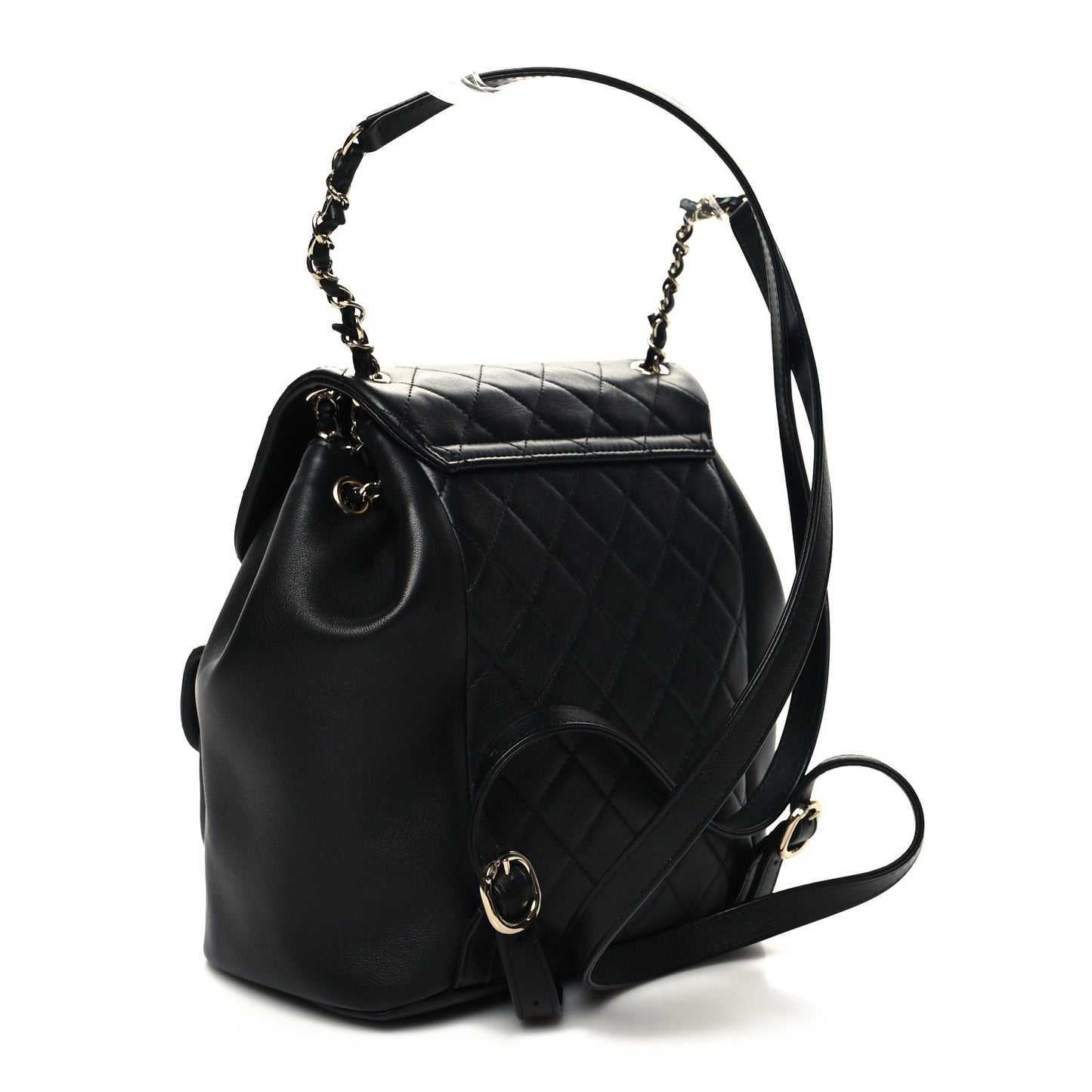 Lambskin Quilted Large Duma Drawstring Backpack Black