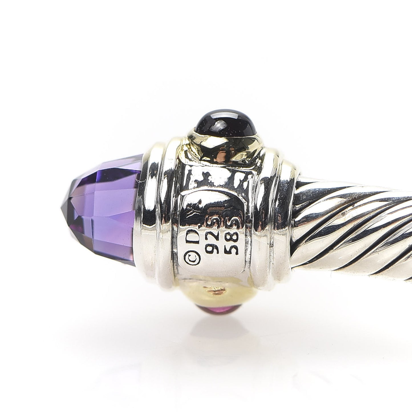 Sterling Silver 14K Yellow Gold Amethyst Tourmaline Rhodolite 5mm Cable Renaissance Bracelet