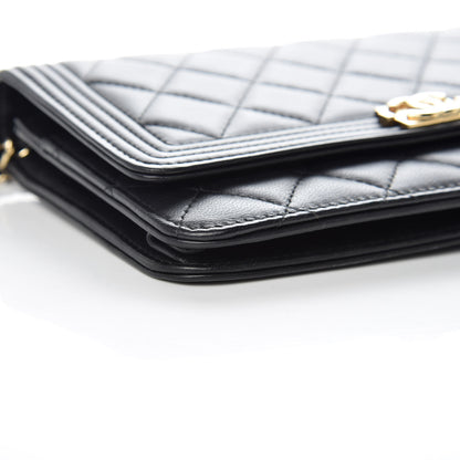 Chanel Lambskin Quilted Boy Wallet On Chain WOC Black 9 of 14