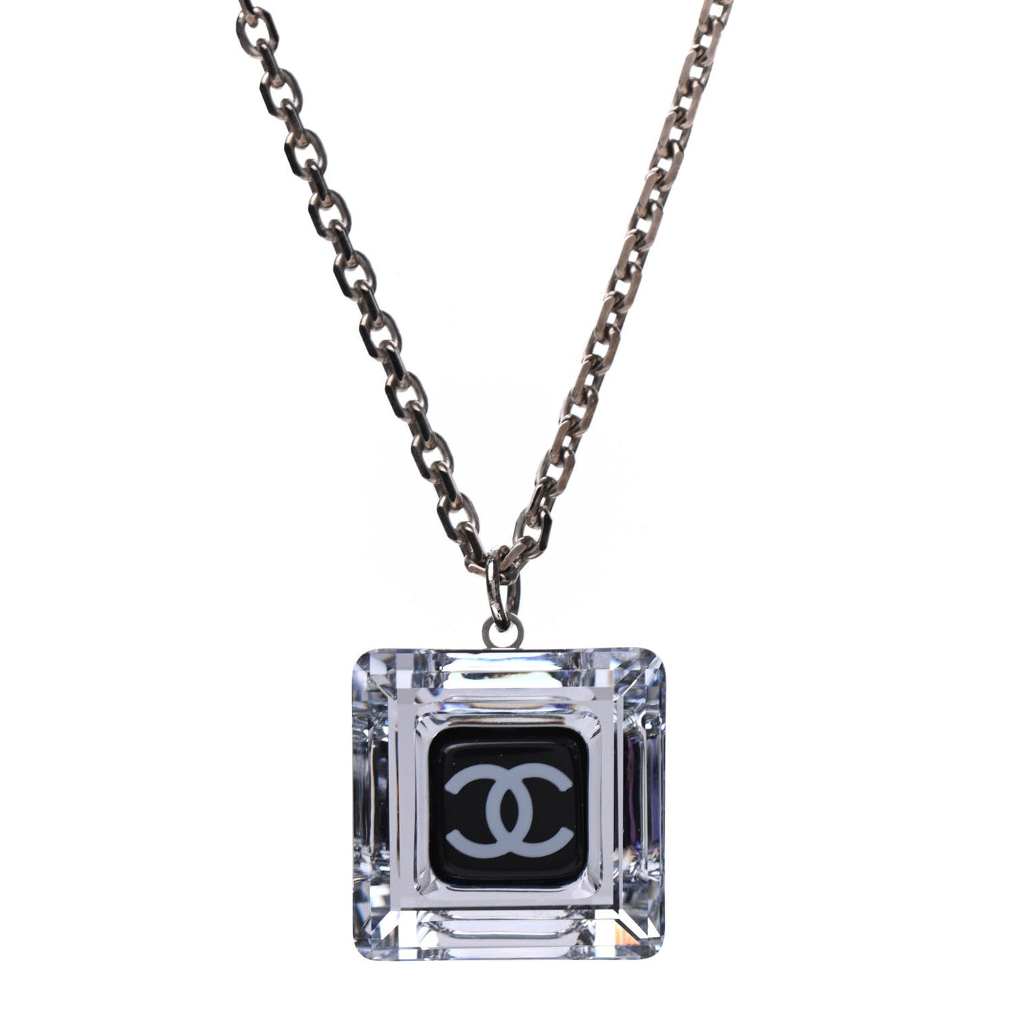 Lucite CC Square Charm Necklace