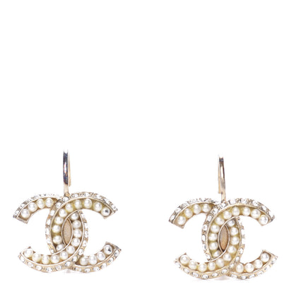 Chanel Crystal Pearl CC Dangle Earrings Gold 1 of 5