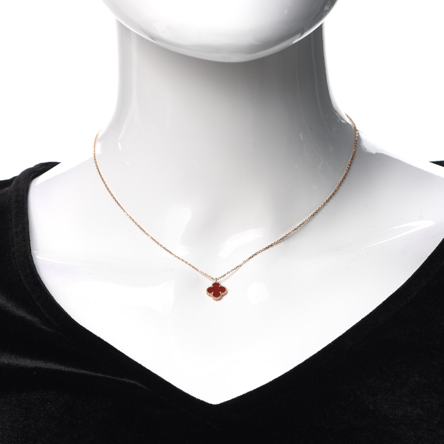 18K Rose Gold Carnelian Sweet Alhambra Pendant Necklace