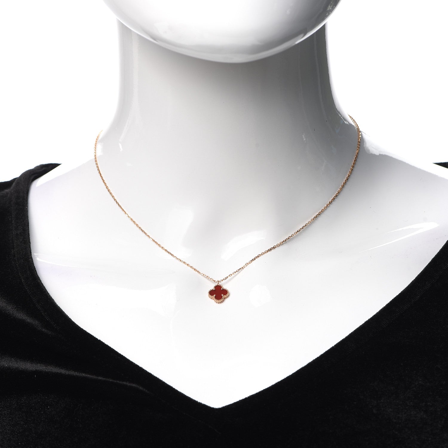Van Cleef & Arpels 18K Rose Gold Carnelian Sweet Alhambra Pendant Necklace 2 of 8