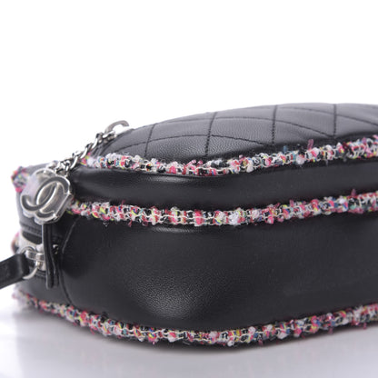 Chanel Lambskin Quilted Tweed Elegant Trim Front Zip Camera Case Black 6 of 9