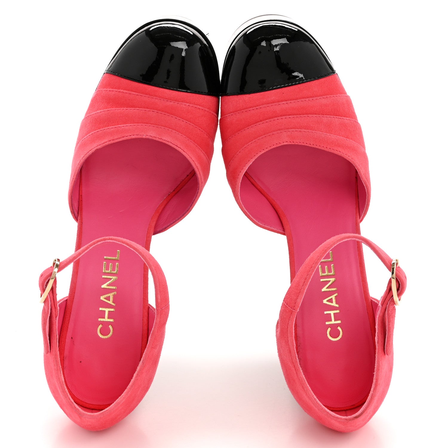 Chanel Patent Suede CC Platform Pumps 39 Dark Pink Black 2 of 10