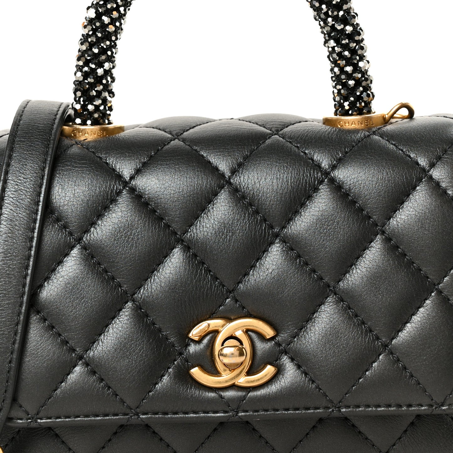 Calfskin Strass Quilted Extra Mini Coco Handle Flap Dark Grey