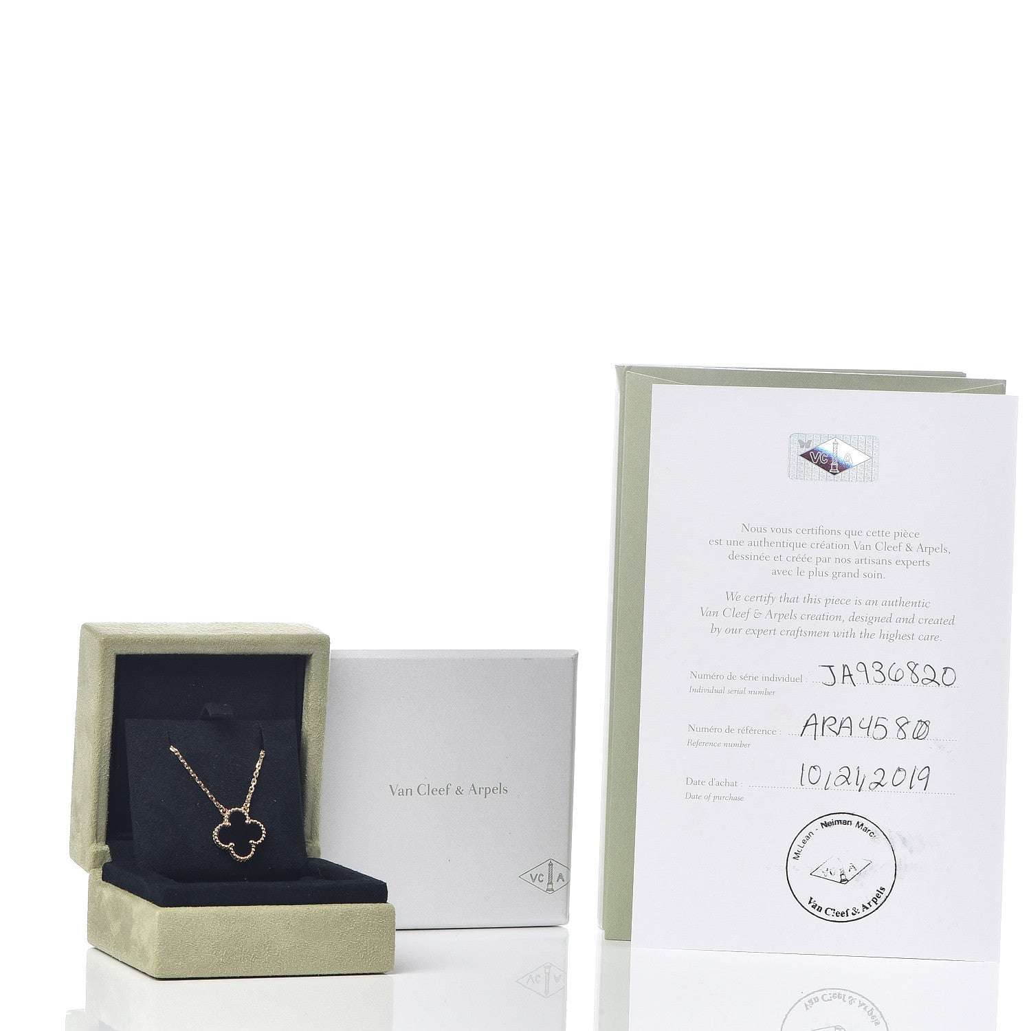 Van Cleef & Arpels 18K Yellow Gold Black Onyx Vintage Alhambra Pendant Necklace 6 of 6