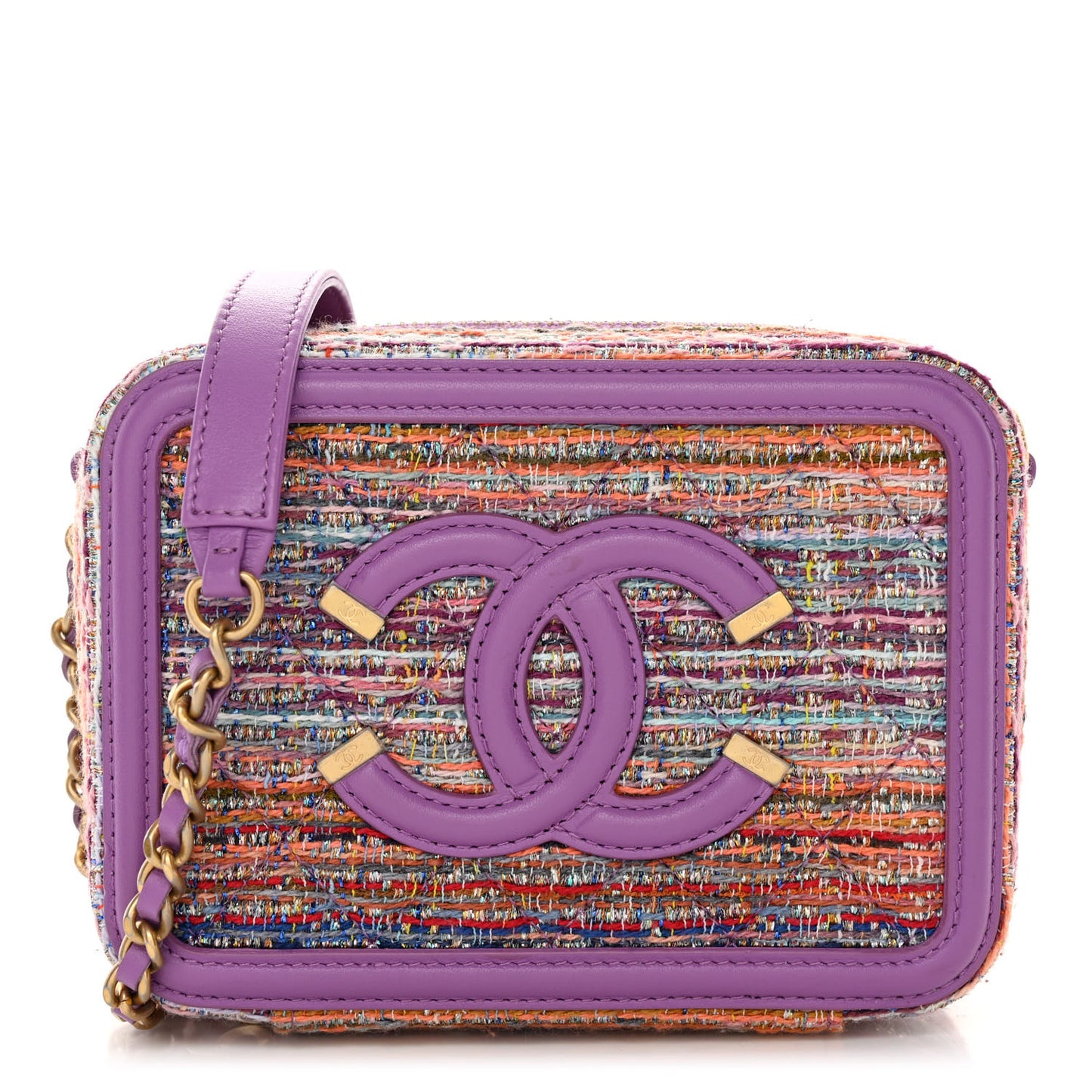 Tweed Lambskin CC Filigree Vanity Clutch With Chain Purple Multicolor