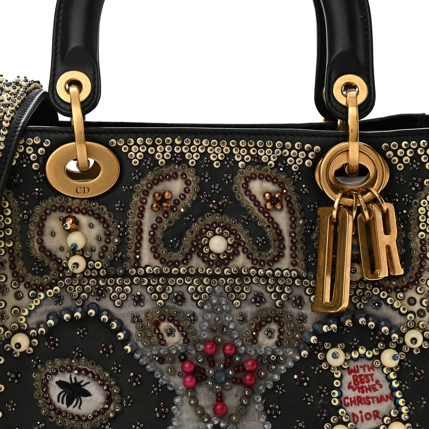 Christian Dior Calfskin Beaded Medium Lady Dior Black Multicolor 7 of 10
