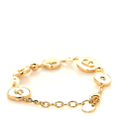 Christian Dior Metal Resin Pearl Mother of Pearl D-Luck Bracelet Gold 3 of 4