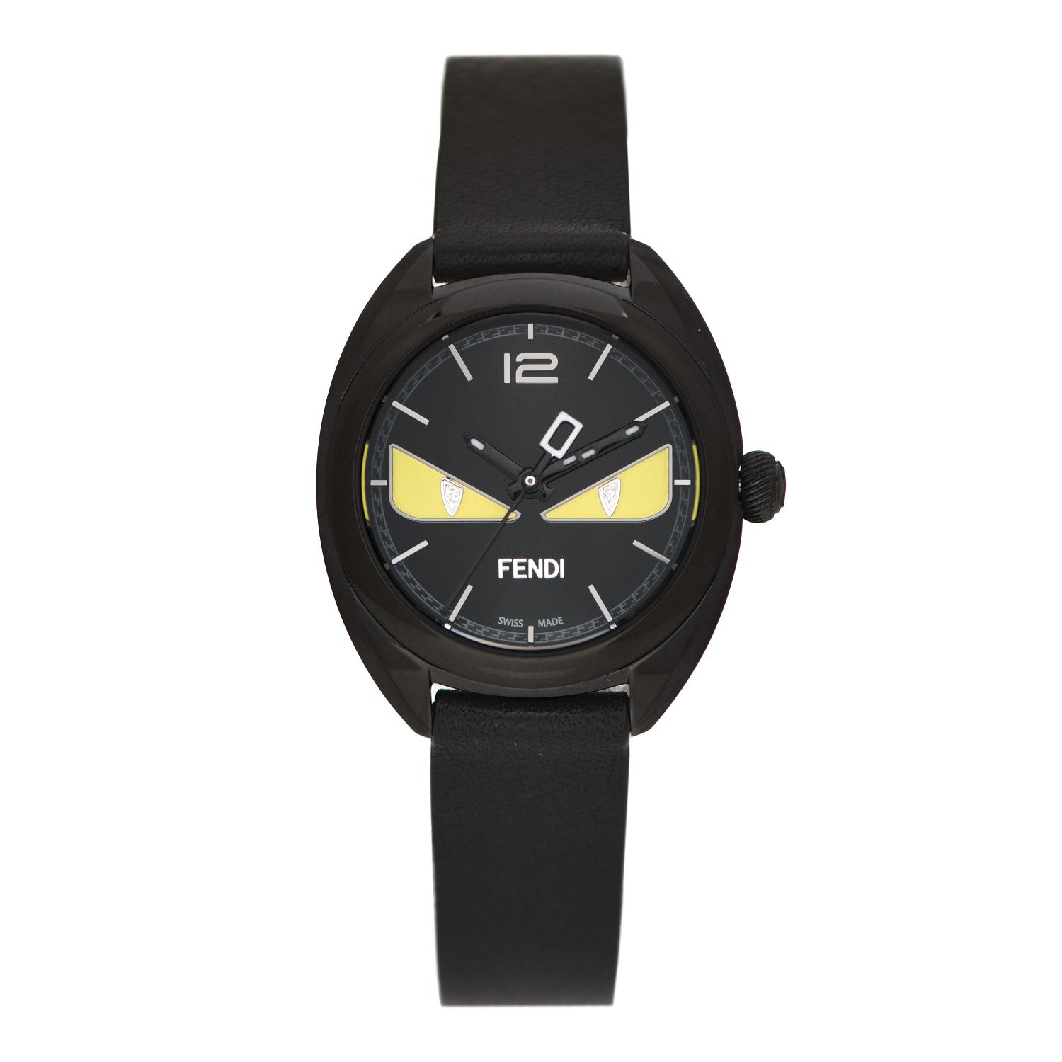 Fendi Stainless Steel Calfskin Diamond 26mm Momento Bugs Quartz Watch Black 1 of 5