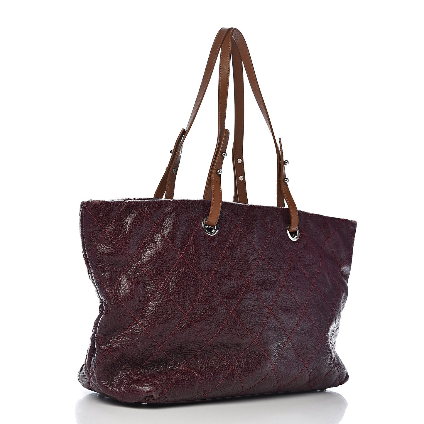 Glazed Calfskin Large On the Road Tote Plum