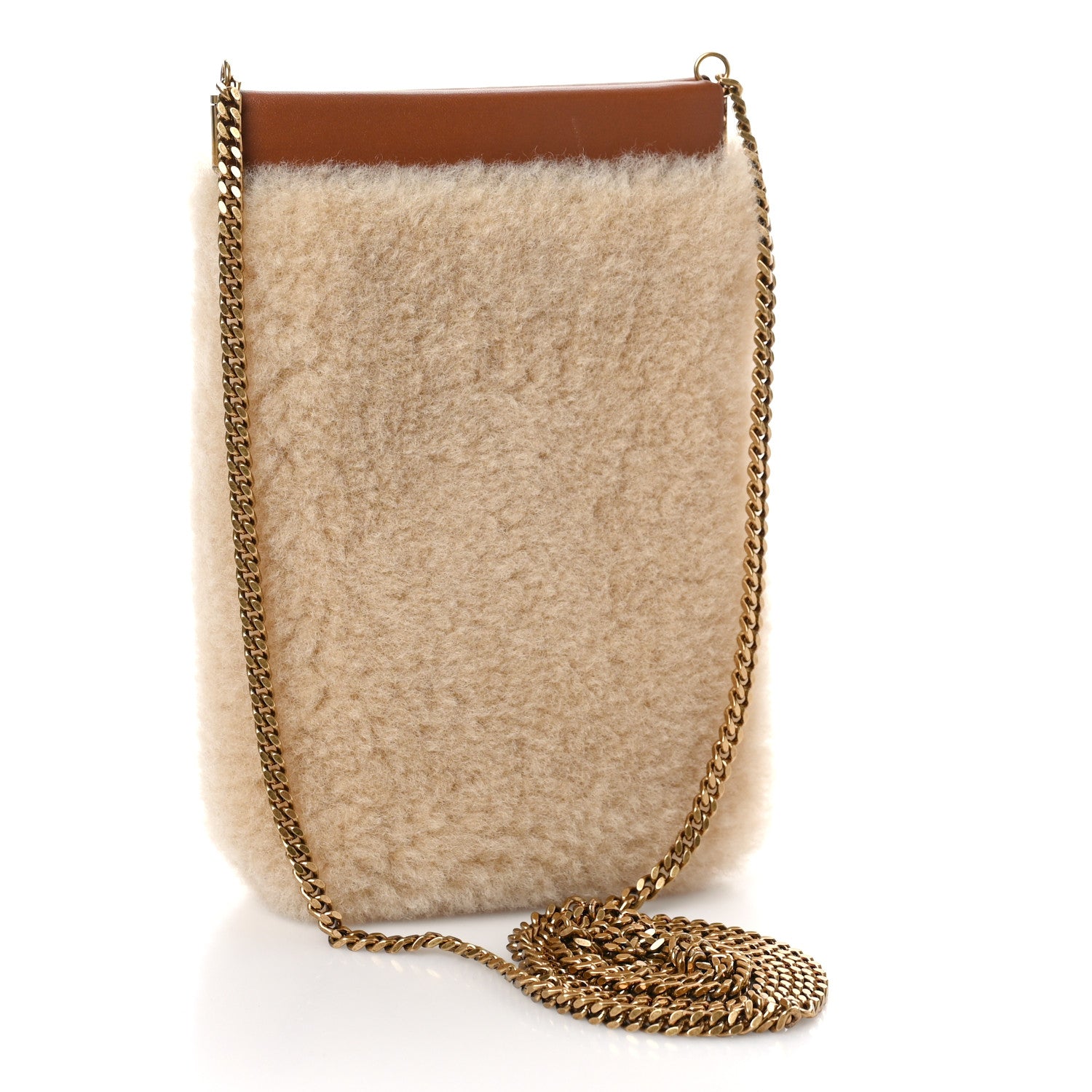 Saint Laurent Shearling Mini Pac Pac Pouch On Chain Natural 3 of 8