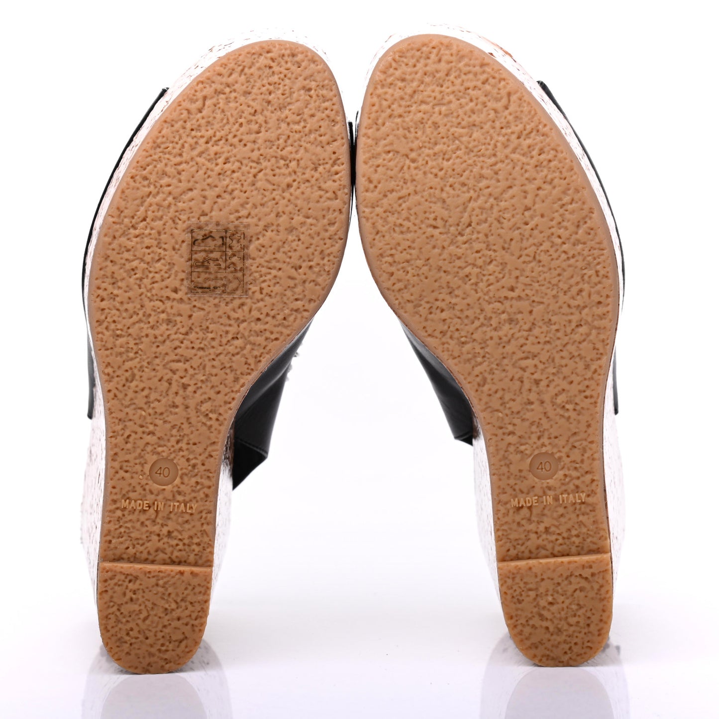 Lambskin Cork Chain CC Wedge Sandals 40 Black