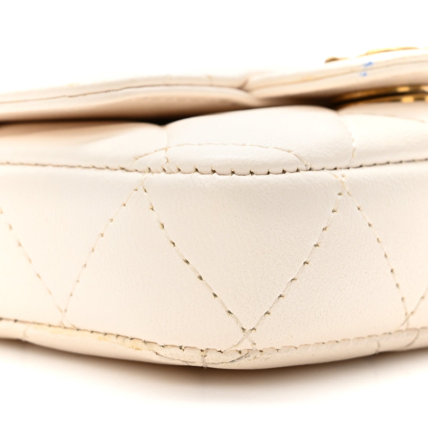 Lambskin Enamel Quilted Mini Chain Belt Bag White