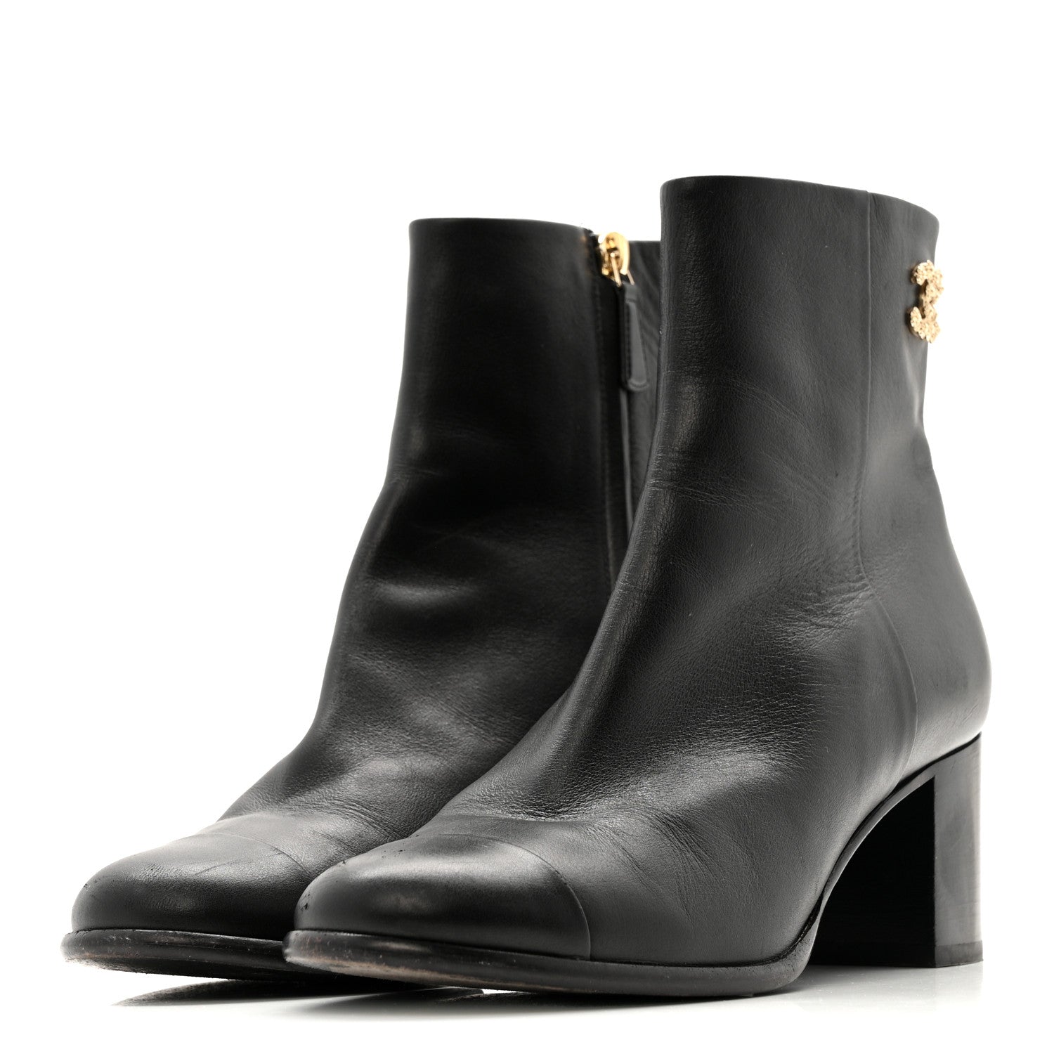 Chanel Calfskin CC Ankle Boots 38.5 Black 10 of 26