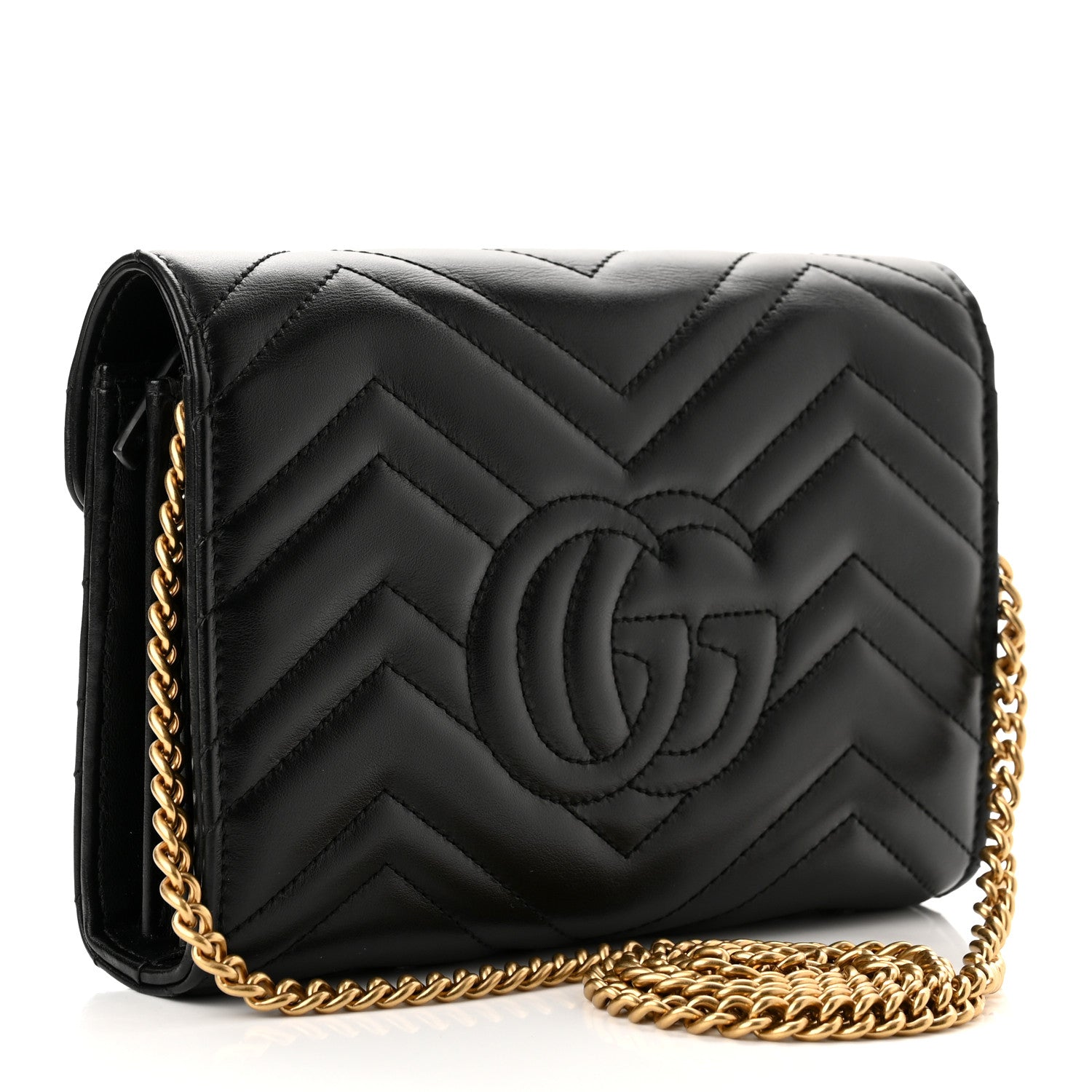 Gucci Calfskin Matelasse GG Marmont Chain Wallet Black 3 of 11