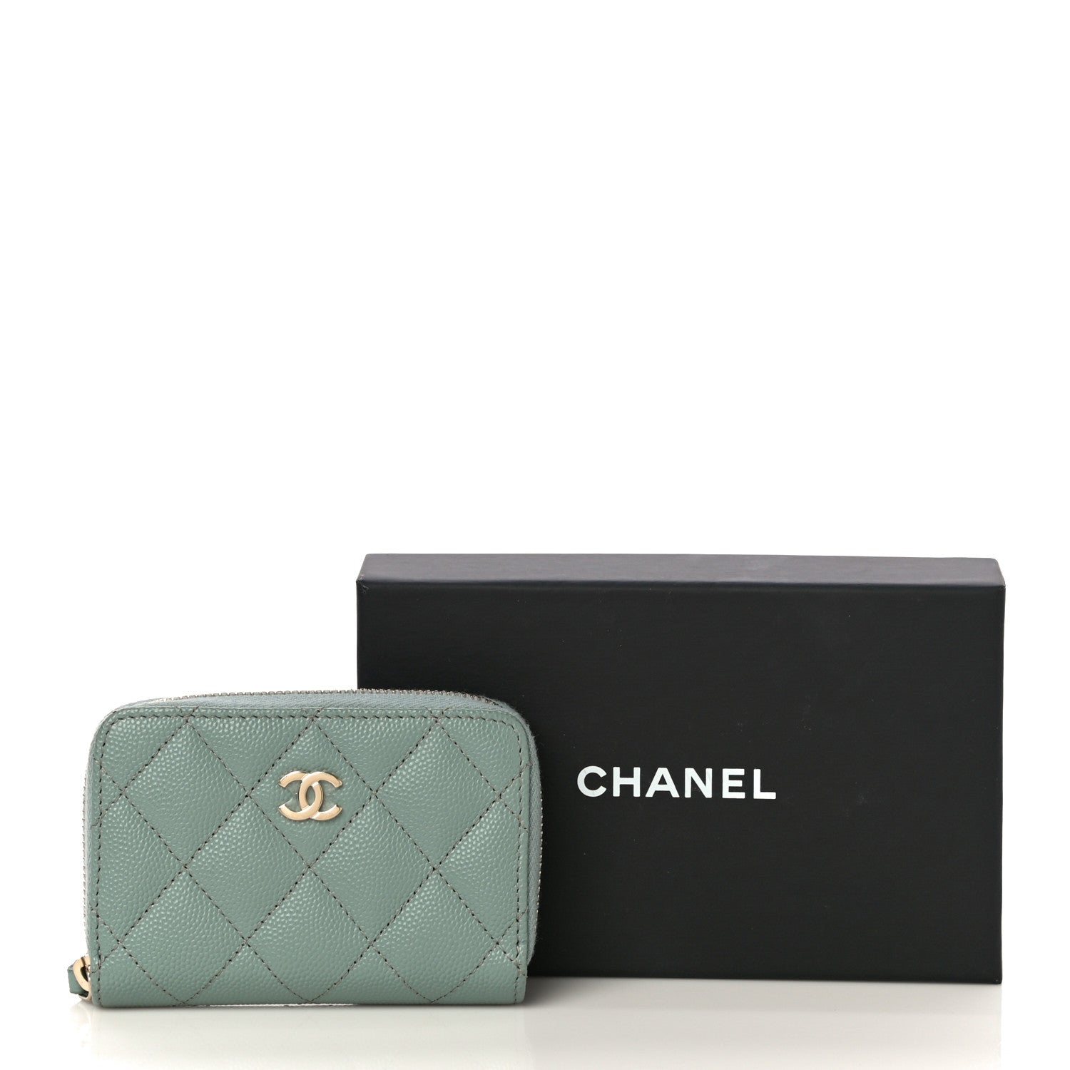 Chanel Caviar Quilted Zip Around Coin Purse Wallet Dark Green 11 of 11