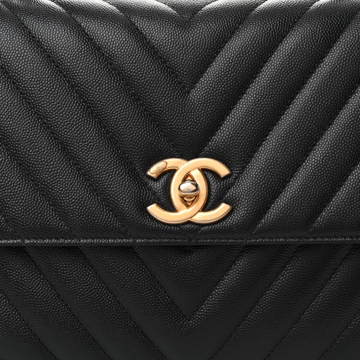 Caviar Chevron Quilted Medium Coco Handle Flap Black