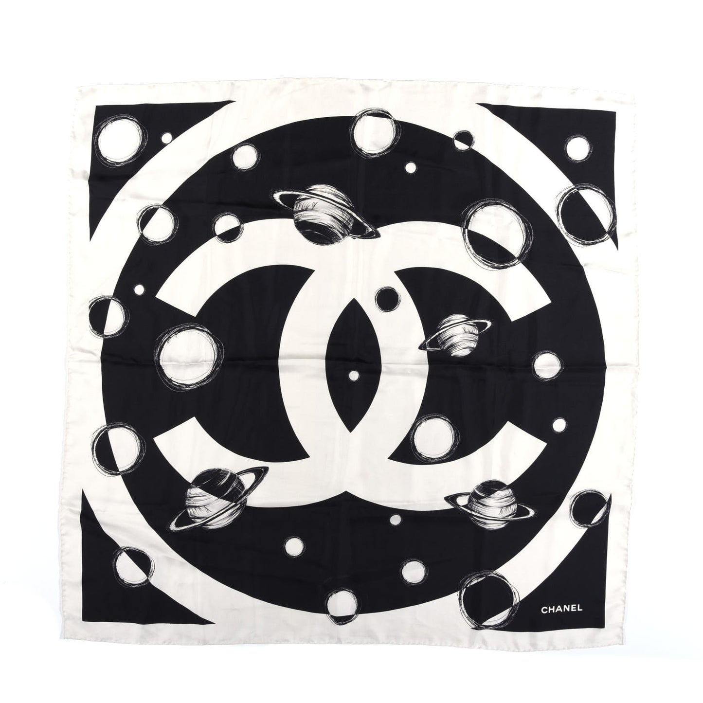 Silk CC Planet Scarf White Black
