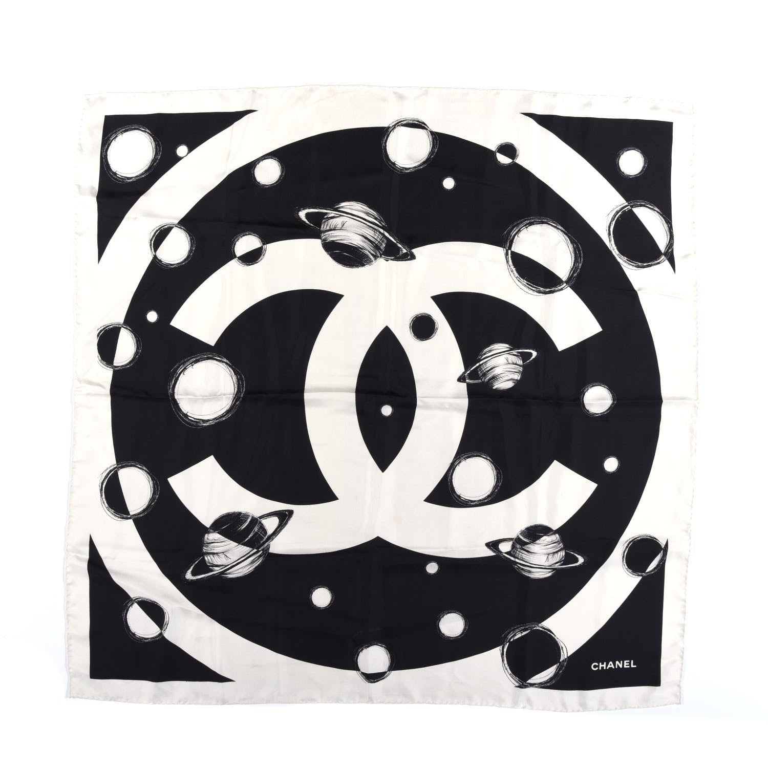 Chanel Silk CC Planet Scarf White Black 1 of 3
