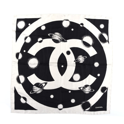 Chanel Silk CC Planet Scarf White Black 1 of 3