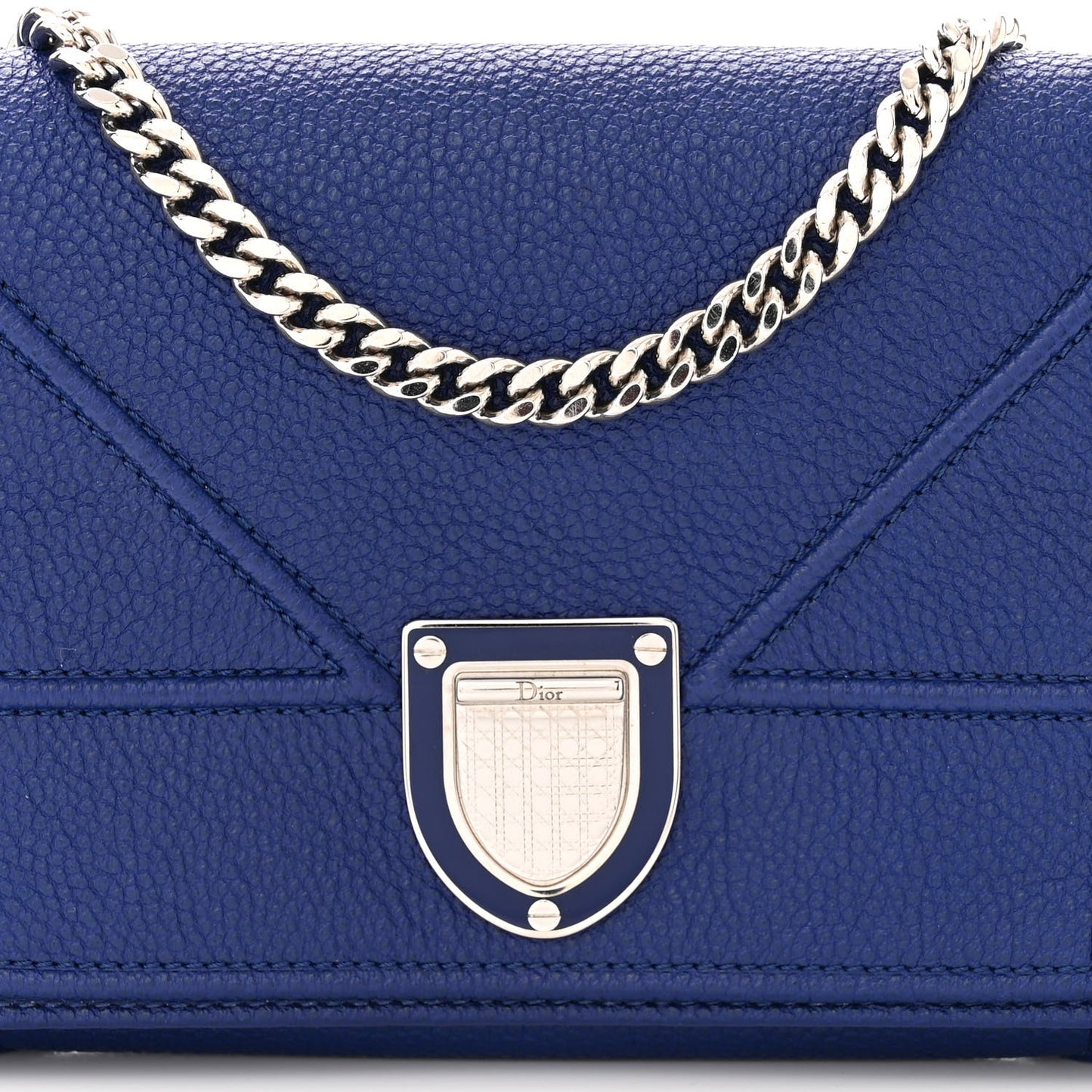 Grained Calfskin Diorama Wallet On Chain Blue