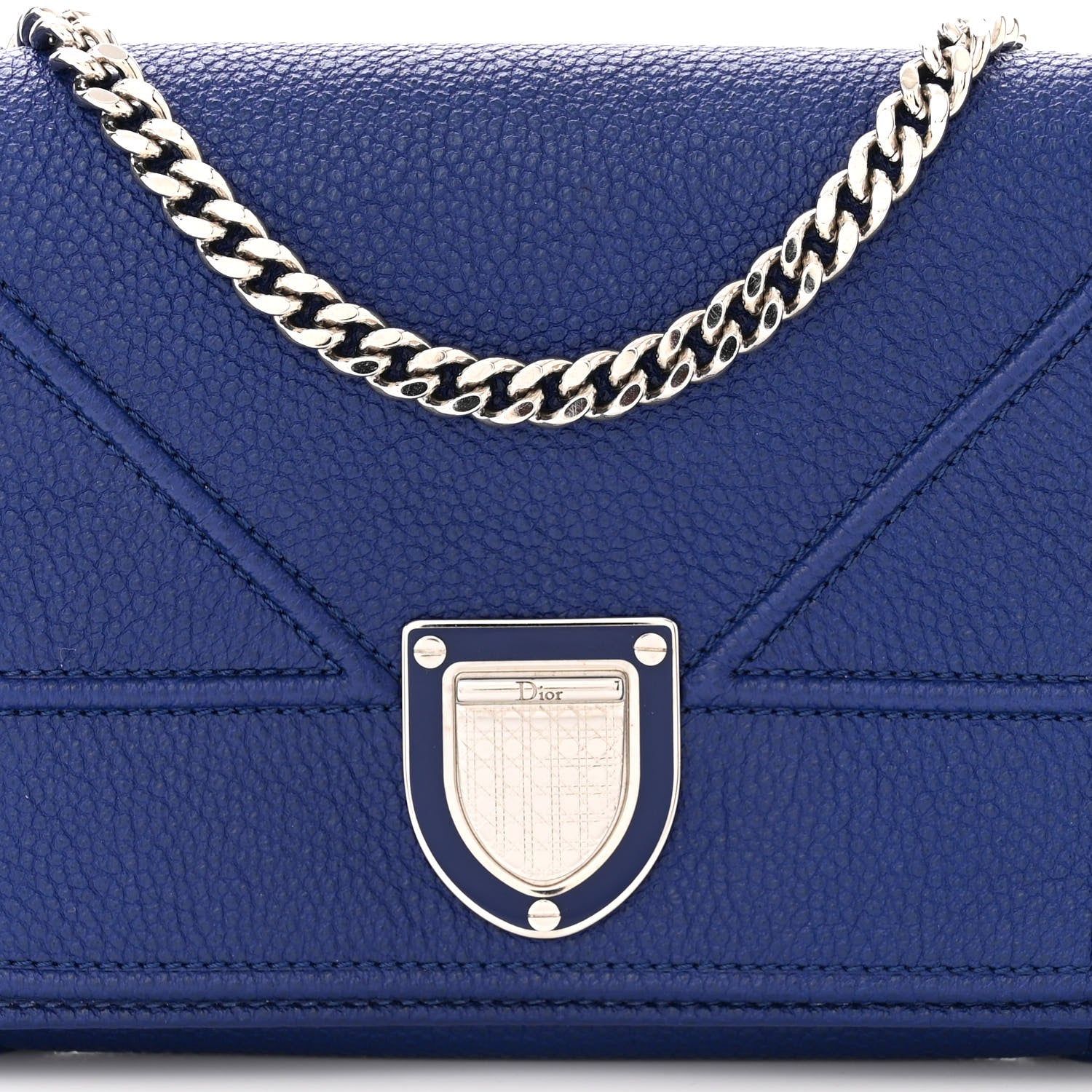 Christian Dior Grained Calfskin Diorama Wallet On Chain Blue 9 of 11