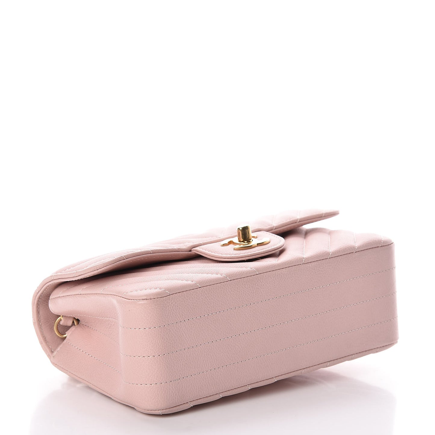 Calfskin Chevron Quilted Mini Rectangular Flap Light Pink
