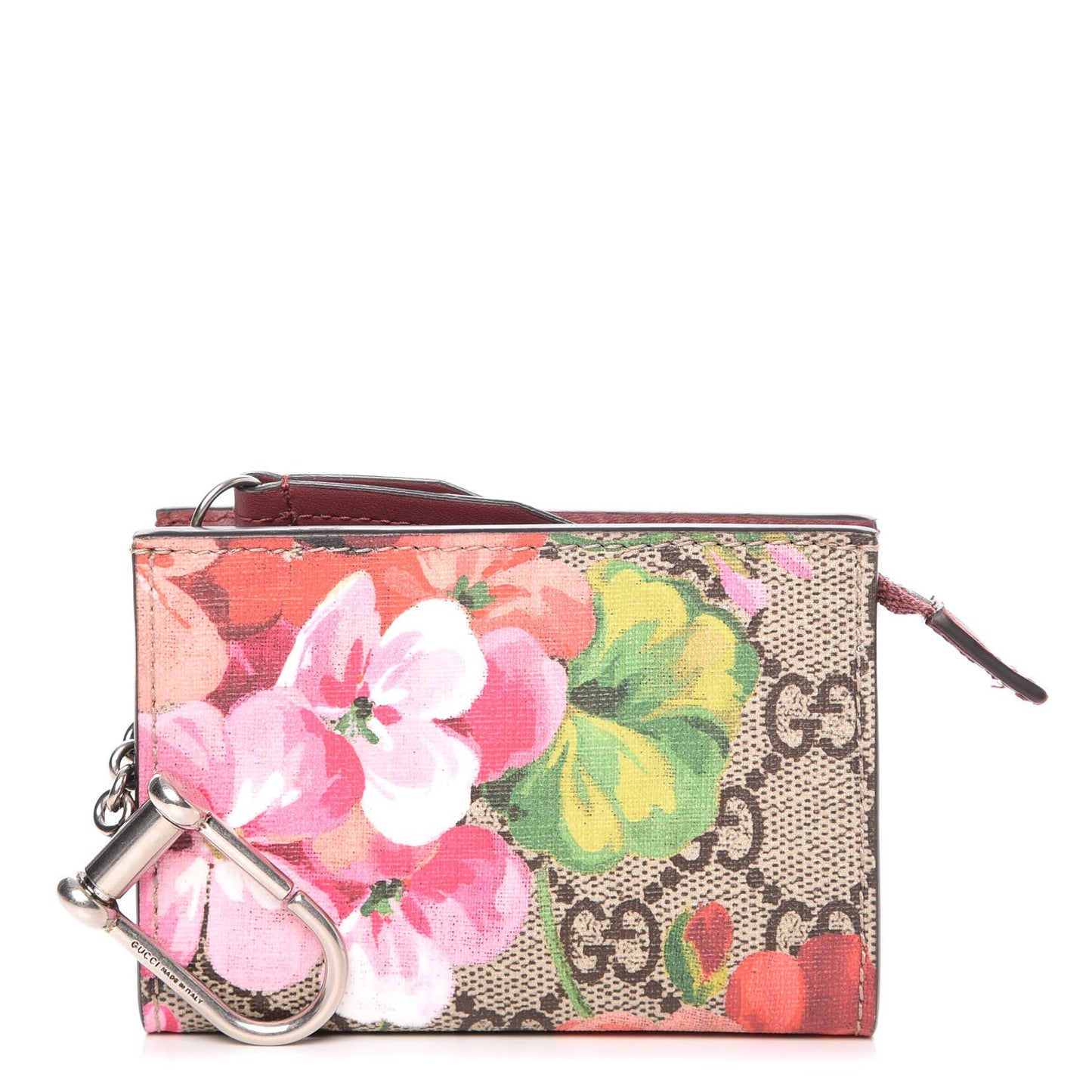 GG Supreme Monogram Blooms Key Ring Coin Case Beige Multicolor Dry Rose