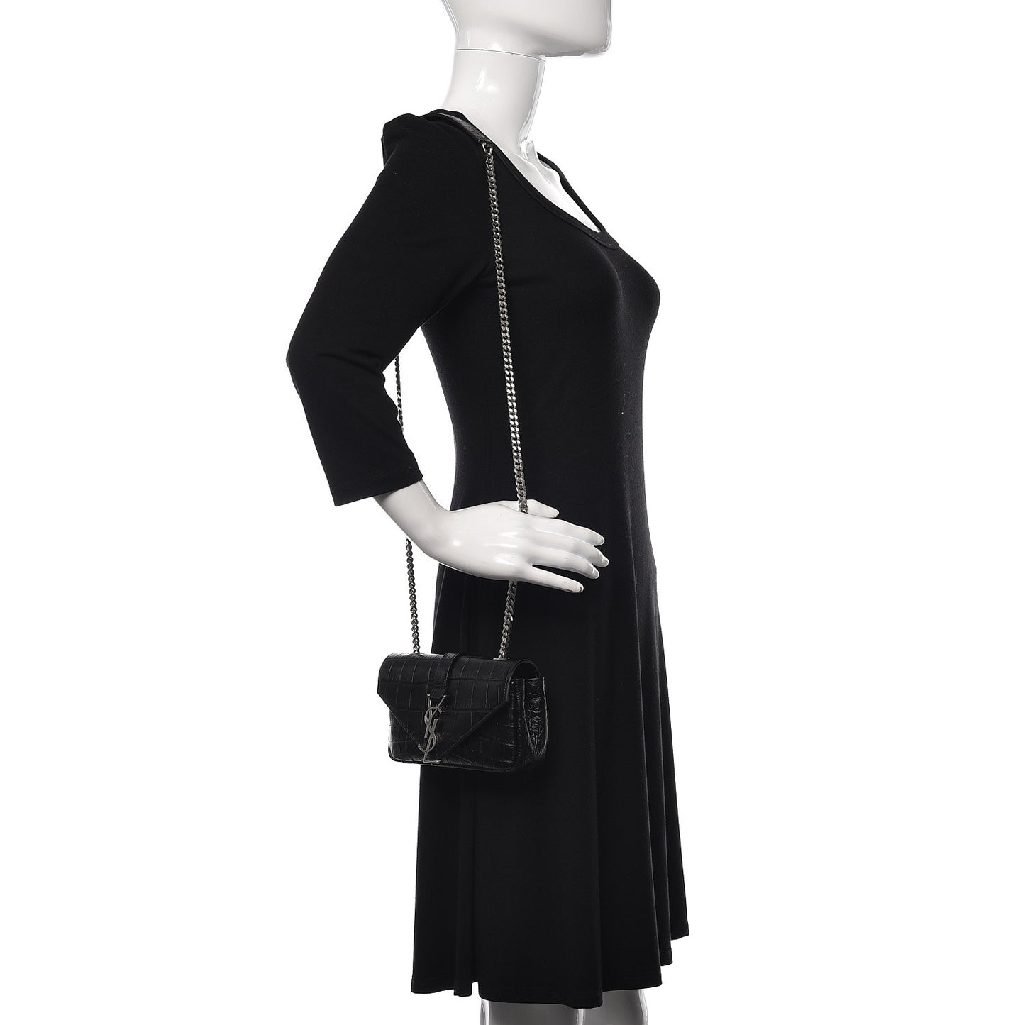 Calfskin Crocodile Embossed Baby Monogram Classic Chain Bag Black